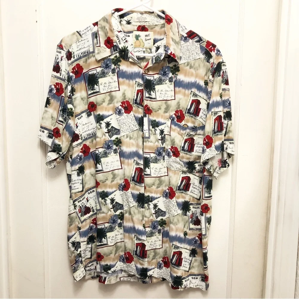 M.E. Sport Hawaiian Shirt Men's Size Medium Wood Buttons